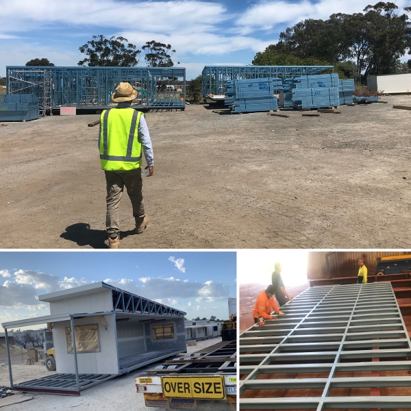 Precision-engineered steel frames being used in modular building construction by Rapid Modular WA, a leader in sustainable modular solutions for Perth and regional Western Australia.