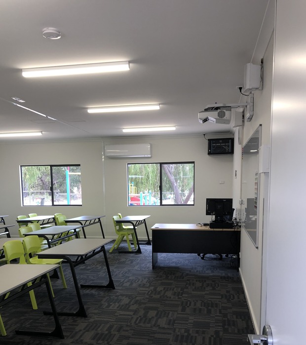 Spacious and modern modular classroom interior by Rapid Modular WA, featuring eco-friendly design and advanced construction for educational facilities in Perth.