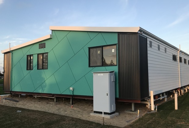 Stylish and durable modular building with green exterior, representing Rapid Modular WA's sustainable approach to construction projects in Perth and regional Western Australia.