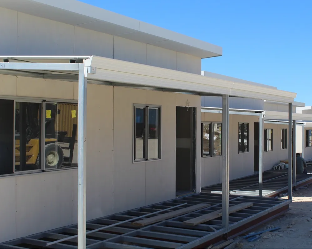 Modular building under construction with steel frame structures, demonstrating Rapid Modular WA's precision-engineered modular homes for sustainable and durable builds.